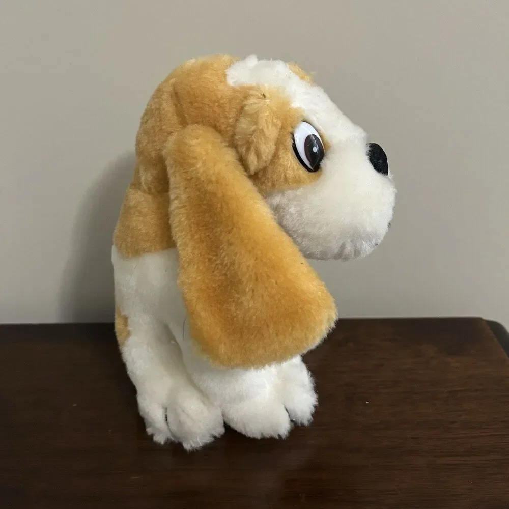 Art's Toy Dog Plush Brown White Basset Hound Red Tongue Stuffed Animal VTG 6